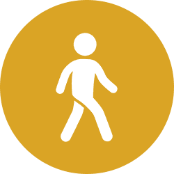 Walking person icon on yellow circle.
